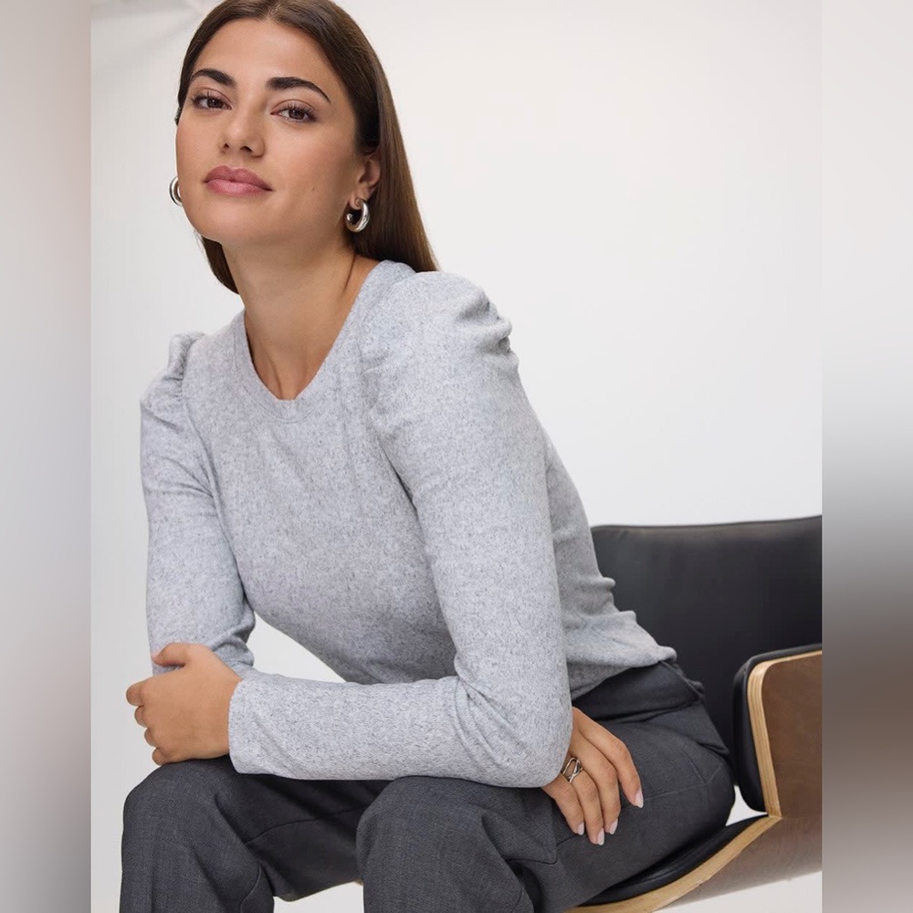 Long-Puffy-Sleeve Scoop-Neck Top